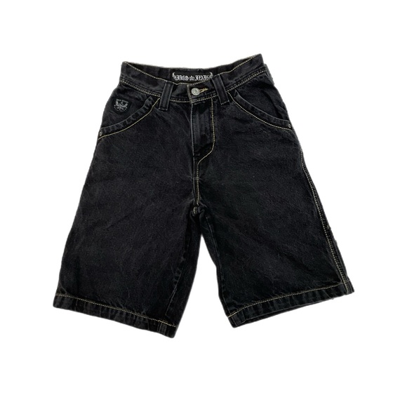 JNCO Y2K Skull & Crossbones Back PocketBlack Denim Shorts